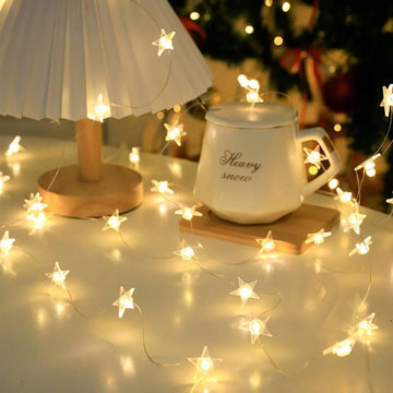1PC Copper Wire Star String Lights Waterproof Battery Operated Decorative Fairy Lights For Garden Yard Home Scene Living Decor