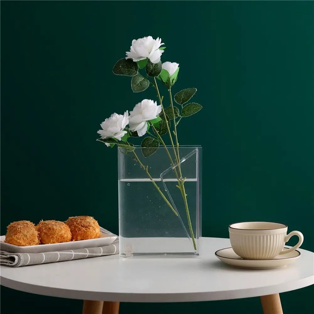 Clear Acrylic Vase Desktop Vase Bookshelf Decor Book Shape Vase for Hotel Home Office Wedding Decoration