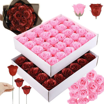 10/30Pcs Glitter Roses flower DIY Fake Flowers Bouquet Birthday Gifts for Women Mom Red Rose for Valentines Mothers Day Decor