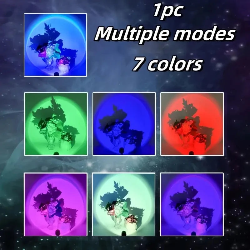 Colorful LED sunset light, seven colors adjustable, sunset ambient lighting, suitable for party wall decoration.
