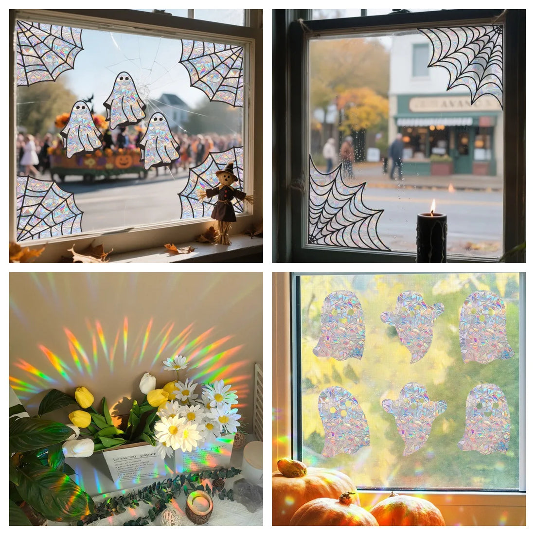 2025 Halloween Cartoon Cute Little Ghost Spider Web Window Electrostatic Colored Film Glass Sticker