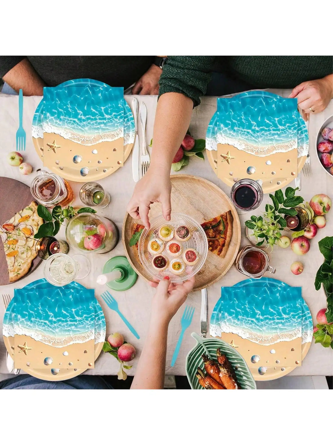 Blue Seaside Theme Disposable Tableware Beach Waves Napkins Happy Summer Beach Birthday Festival Party Decorats Supplies