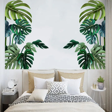 Large Nordic Green Leaf Wall Stickers for Living Room Bedroom Background Home Decor Art Removable PVC Eco-friendly Decals Murals