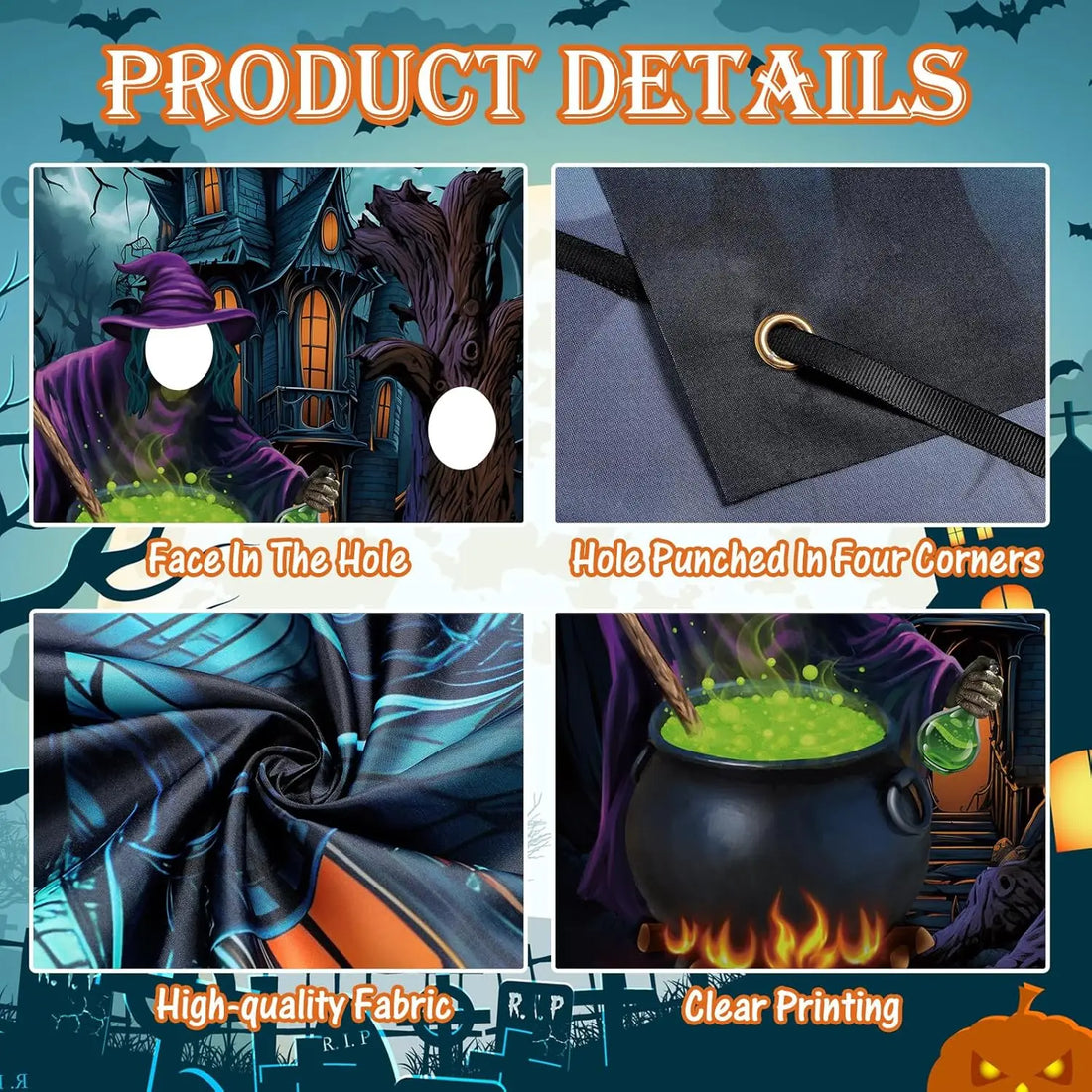 Halloween Photography Backdrop Horror Night Background Large Photo Door Banner Scary Witch Backdrops for Halloween Party Photo