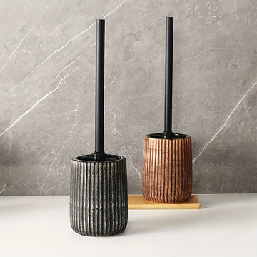 Ceramic Toilet Brush Holder with Reusable Handle, Wabi-sabi style Floor Mounted Plastic Handle Material Includes Toilet Brush