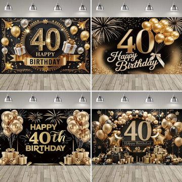 Luxurious 40th Birthday Happy Party Decoration Backdrop Wall Balloon Gift Decor 2D Flat 40th Birthday Party Celebration Banner