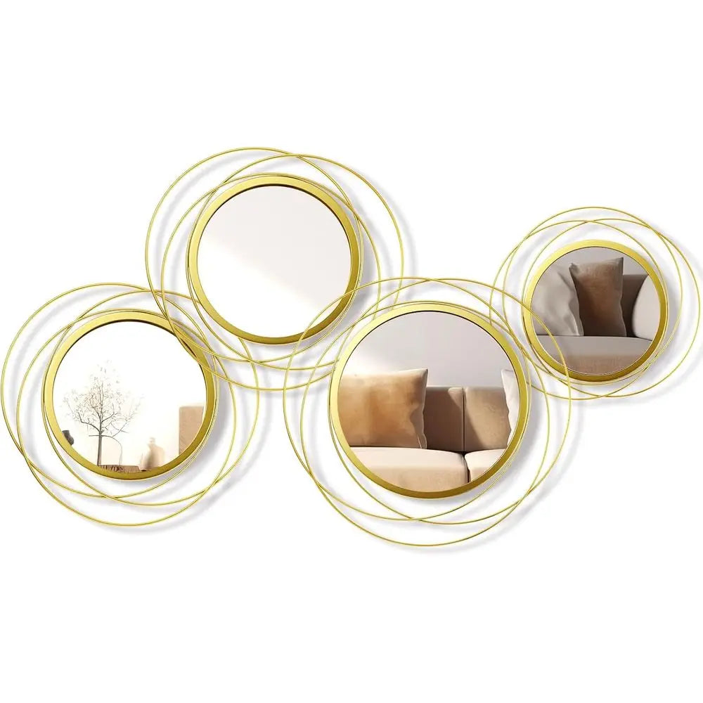 Round Gold Metal Wall Mirrors - Decorative Circle Art for Home, Bedroom, Living Room, Entryway, Dining Room, Hallway