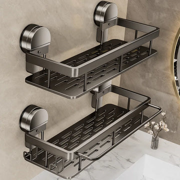 Space Aluminum Suction Cup Storage Rack Punch-free Washbasin Wall-mounted Shelf Bathroom Corner Shower Gel Storage Shelf