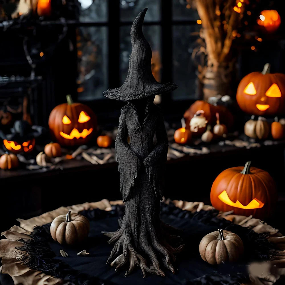 Cracker Barrel Witch Statue 20cm Black Halloween Witch Statue Gothic Resin Figurine Retro Magician Decor Dark Fantasy Ornament
