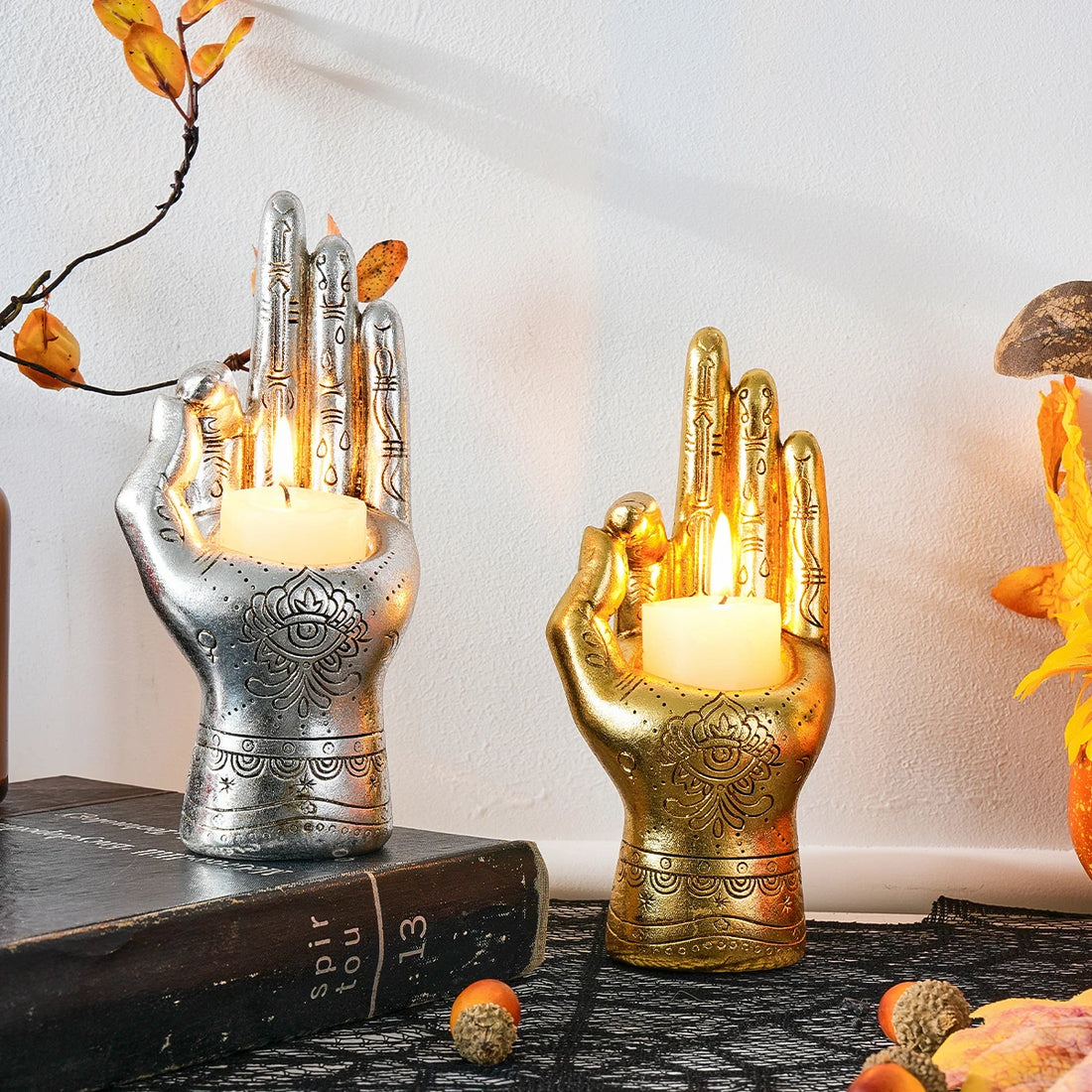 1PC,Halloween party resin material, left hand with three fingers, Sun and three fingers decorative statue