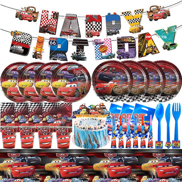 Cars Birthday Party Decorations Tableware Set Balloons Paper Cups Plates Tablecloth Napkin Banners for Kids Birthday Party Decor