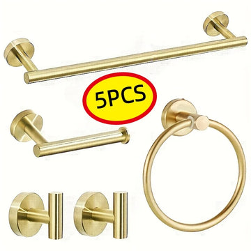 5-piece wall mounted hardware bathroom accessories, stainless steel towel bar, towel ring, toilet paper holder hook bathroom kit