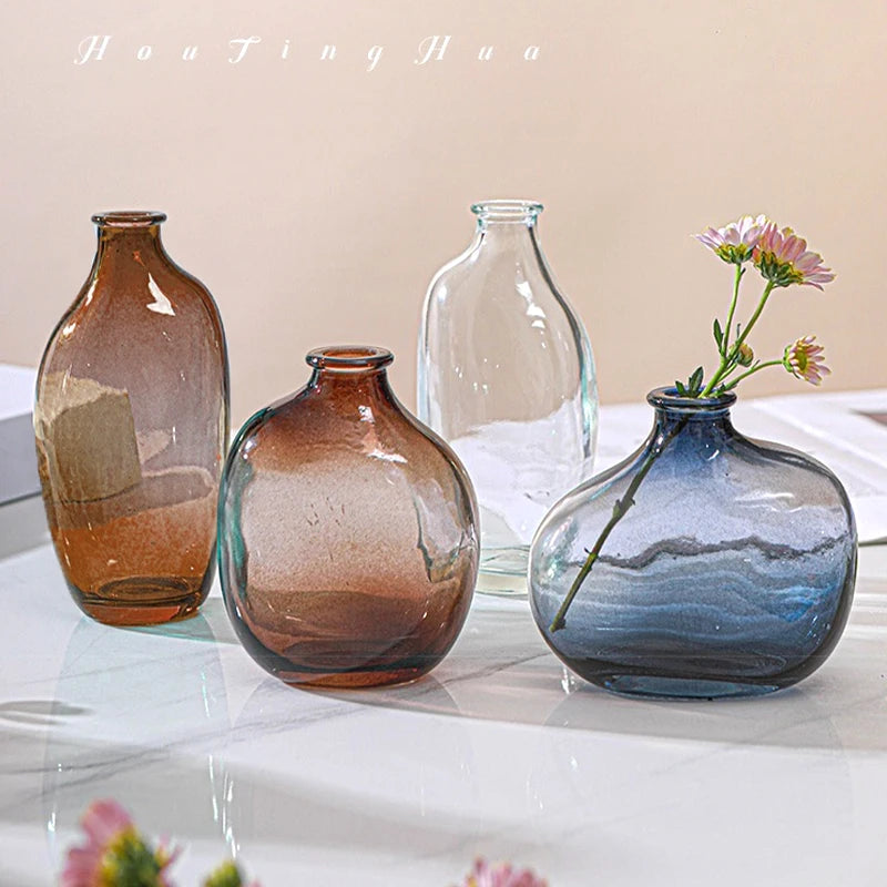 Transparent Glass Vase Flower Vase Decorative Hydroponic Plant Flower Vase Retro Desktop Flowers Bottle Room Decorate Vase 화병