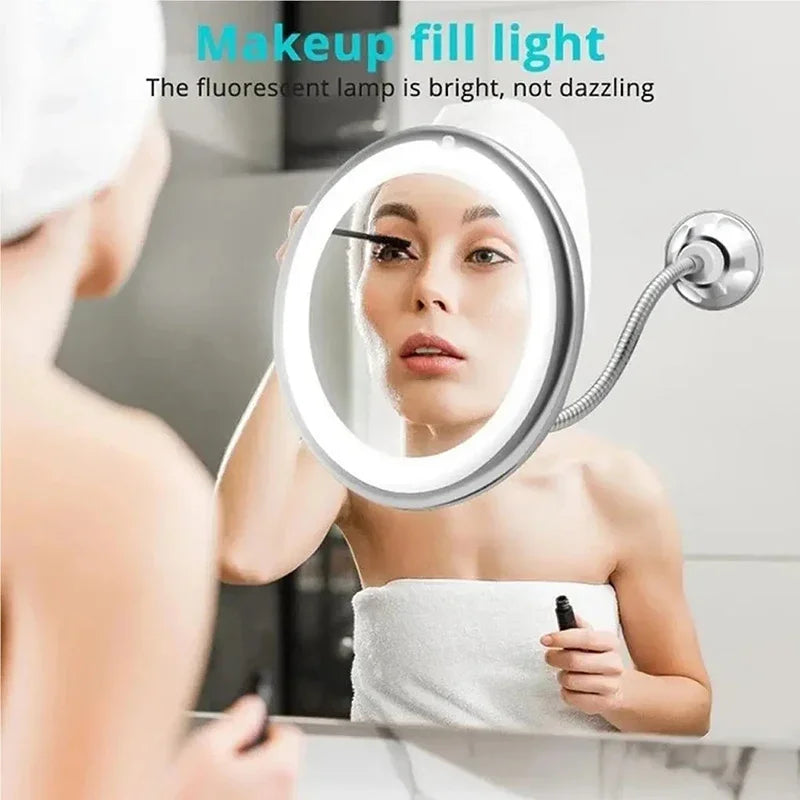 10x Magnifying Vanity Mirror with Lights Touch Screen LED Lighting Dressing Makeup Lamp Bottom Sucker Flexible Portable Design