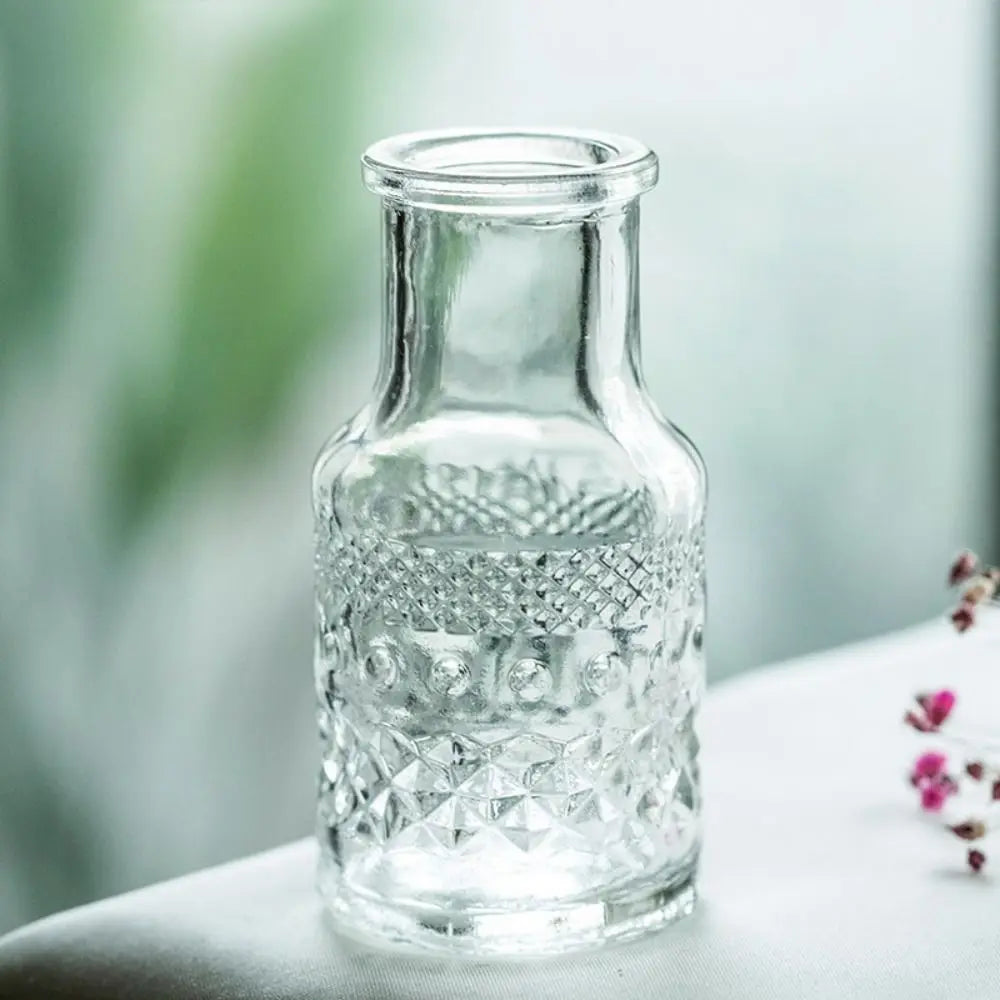 10PCS/SET Retro Relief Mini Glass Vase European Style Decorative Small Vase Set Elegant Crystal Clear Transparent Vase