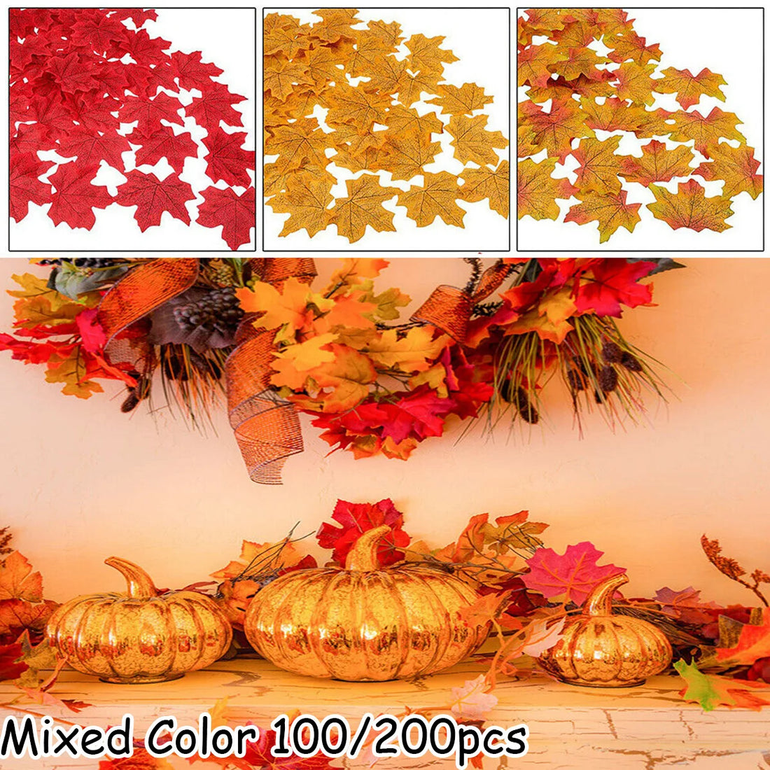 100/200 Pcs Artificial Silk  Maple Leaf  Autumn Leaf Fall  Fake Silk Leaves  Craft Christmas Home Wedding  Party Decoration
