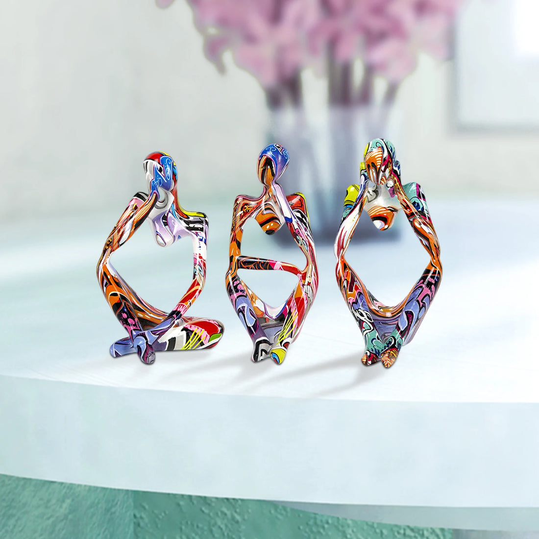 Resin Abstract Thinker Figure Statues Graffiti Abstract Modern Thinker Sculpture Ornaments Handicraft Home Decor for Living Room