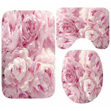 Girly Pink Romantic Flower Peony Bath Mat Set Chic Peony Floral Bathroom Mat Toilet Rug Carpet Flowers Shower Floor Mat Decor