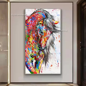 Blue Grey Horses Wall Art Handmade Modern Red Horses Running Thick Oil Painting On Canvas New Animal Design Artwork For Decor