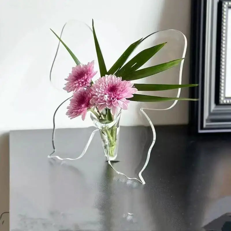 Acrylic Butterfly Frame Vase INS Modern Flower Vase Minimalist Clear Butterfly Vase Art Flower Holder Aesthetic Vase Home Decor
