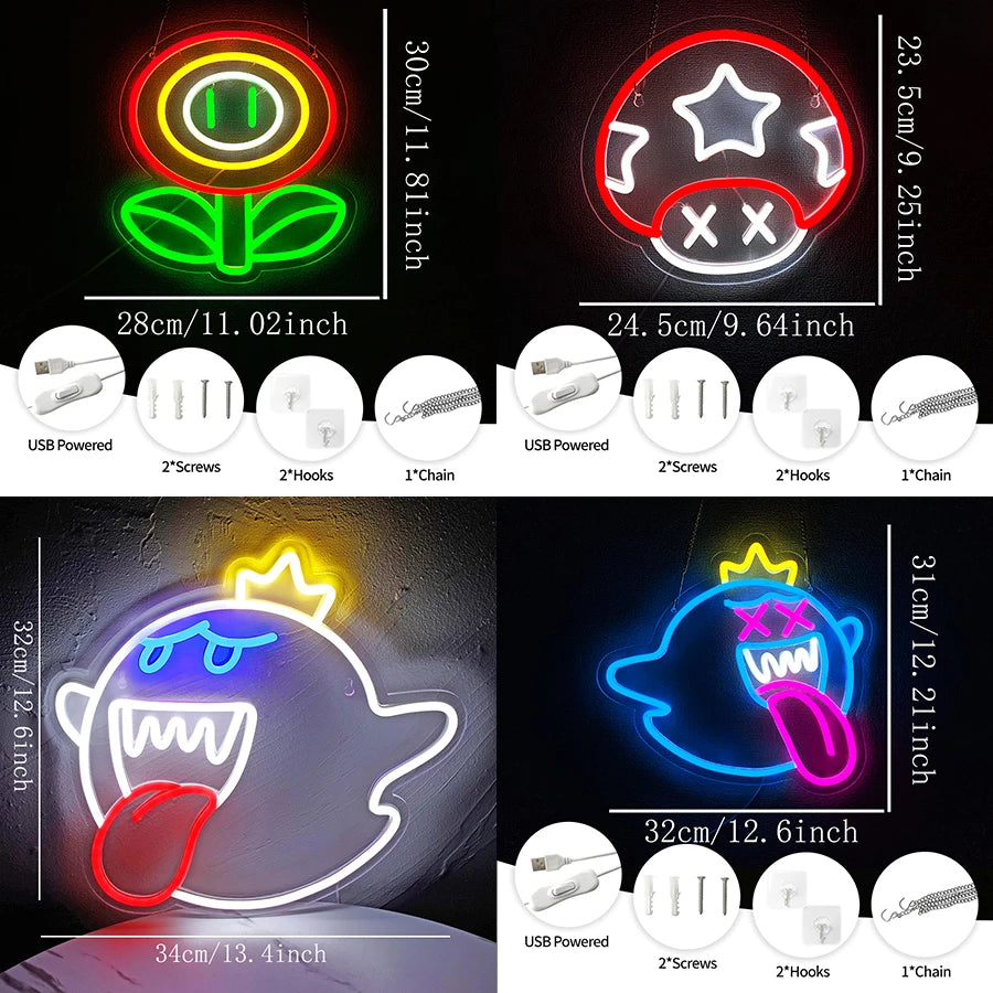 Neon Sign King Boo The Ghost Face LED Neon Light  Sign for Game Room Decor Gaming Light Accessory Gifts for Boy Room Decor