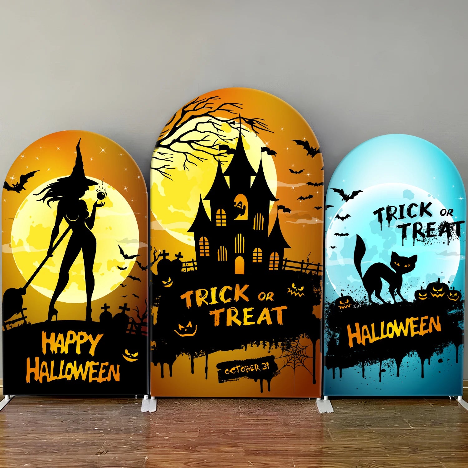 Happy Halloween Theme Arch Backdrop Cover Trick or Treat Festival Party Decoration Witch Castles Bat Photography Background Wall