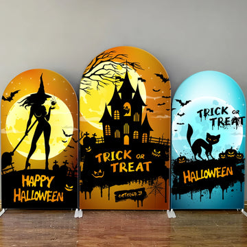 Happy Halloween Theme Arch Backdrop Cover Trick or Treat Festival Party Decoration Witch Castles Bat Photography Background Wall
