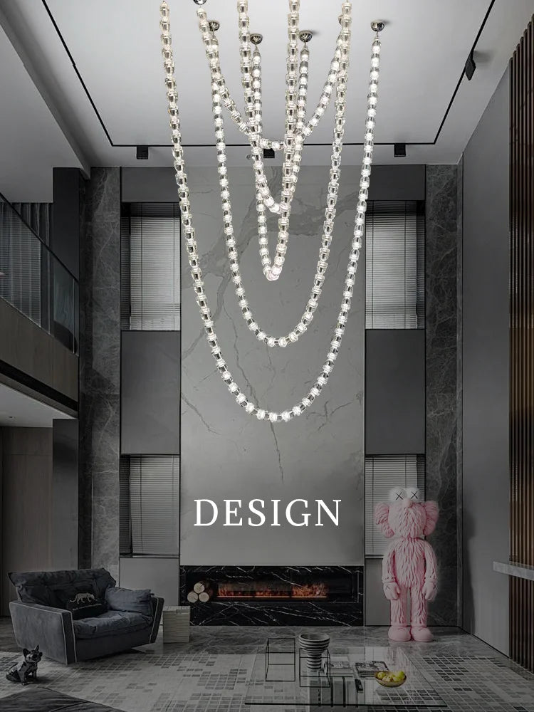 Villa Luxury Hall Hanging Lamp Crystal Duplex Loft Chandelier Minimalist Customized Long Led Pendant Light High Quality Lobby