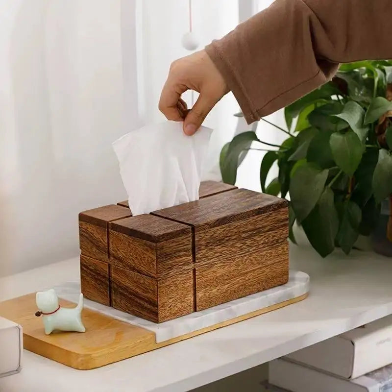 Solid Wood Tissue Box Desktop Tea Table Paper Storage Box Napkin Case Vintage Tissue Box Living Room Coffee Table Decoration