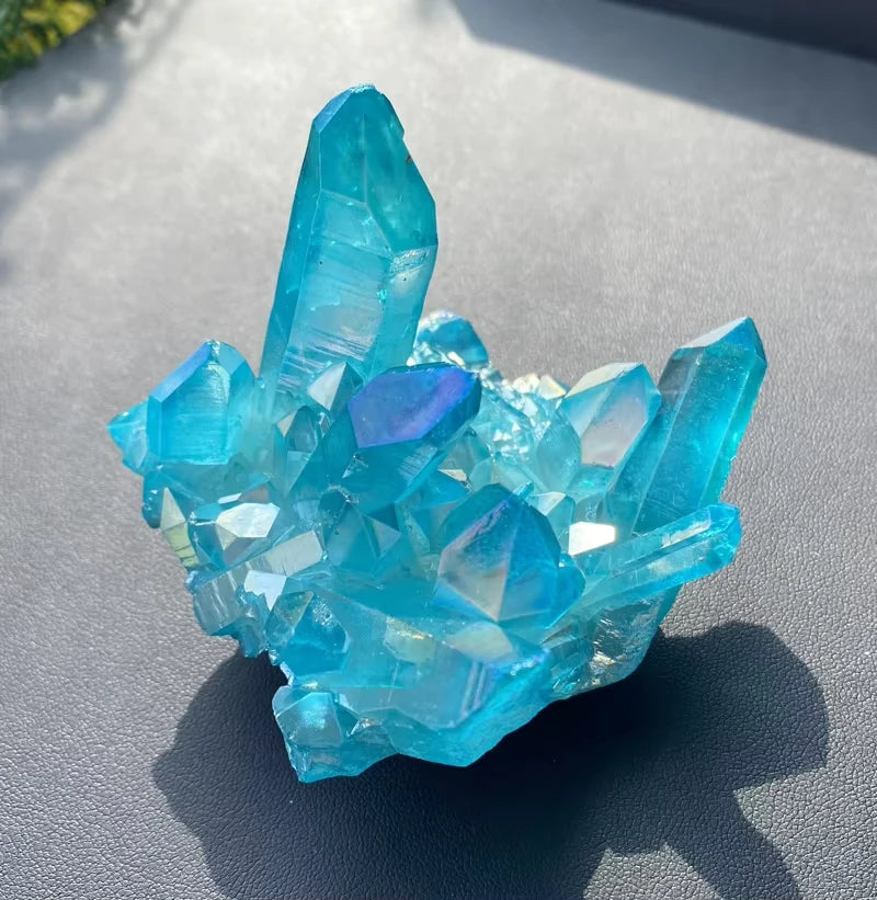 Sky Blue Quartz Natural Stones Electroplating Titanium Crystal Cluster Stone Specimens Cured Coating Healing Crystals Home Decor