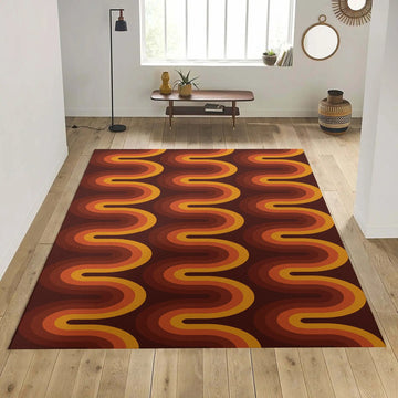 Brown Groovy Retro 70s Area Rug Brown Orange Geometric Rug Groovy Dorm Decor Tangerine Mid Century Rug Retro Home Decor