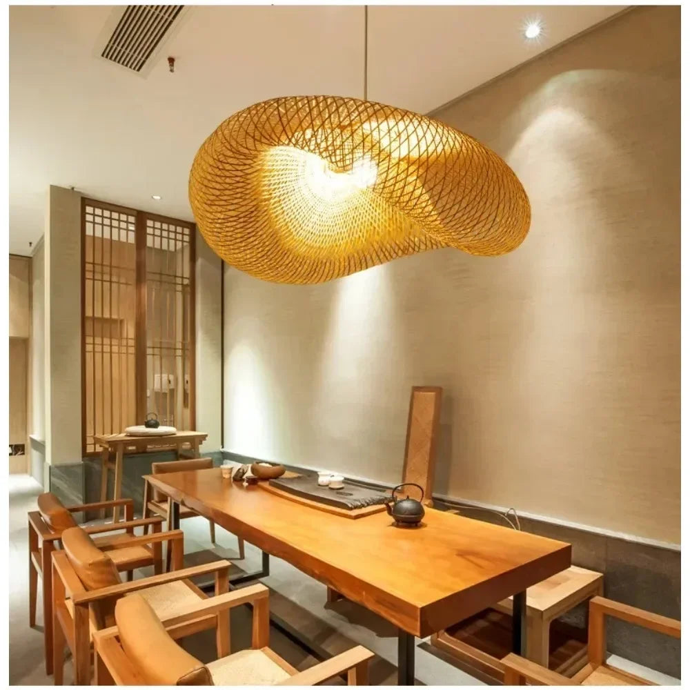 Rattan Pendant Light Modern Bamboo Chandelier Nordic Home Decor 40/60/80cm Handmade Hanging Lamp for Dining Room Living Room