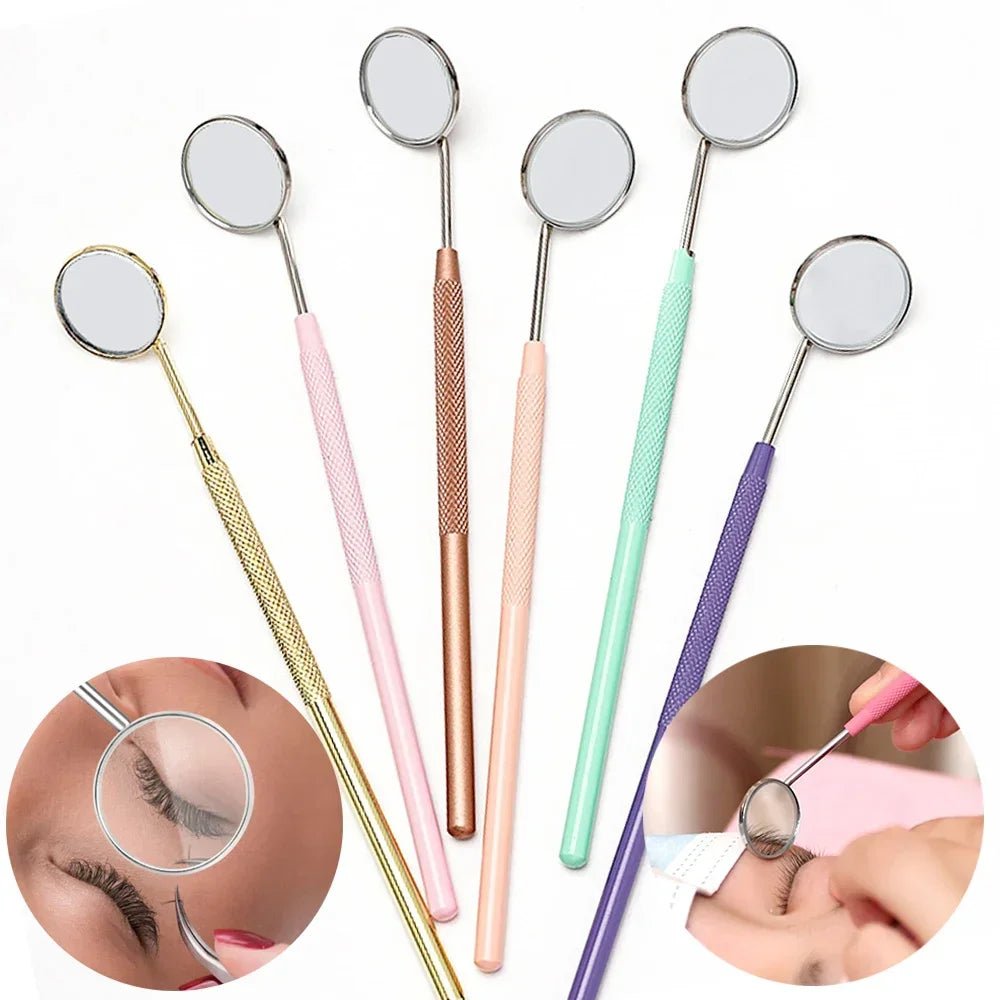Multifunction Checking Eyelash Extension Mirror Stainless Steel Long Handle Magnifying Lash Mirror Beauty Makeup Supplies
