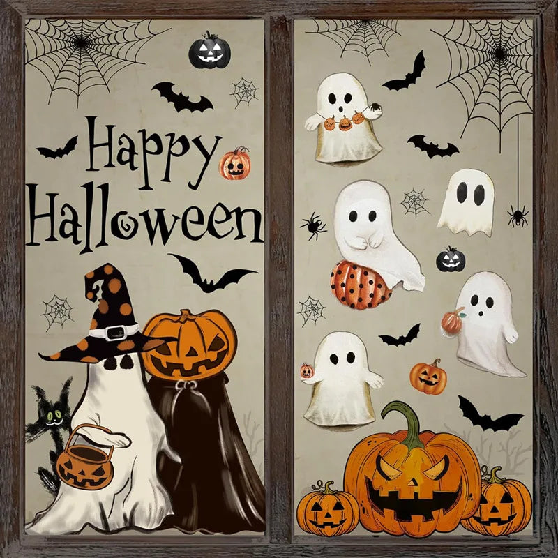 Halloween Window Stickers Pumpkin Living Room Glass Window Decoration Electrostatic Stickers Ghost Helloween Stickers