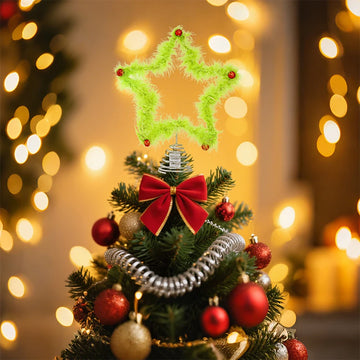 1pc Christmas Fuzzy Grinch Star Tree Topper Holiday Festive Creative Grinch Decoration Christmas Party Home Decor Ornament