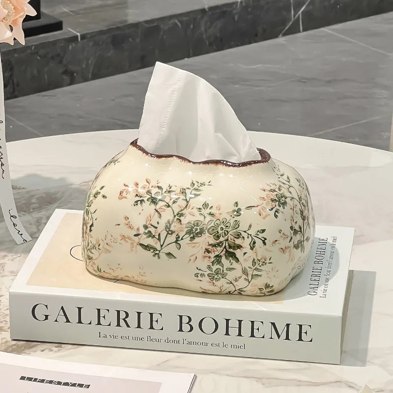 Fresh and colorful ceramic paper box, tissue box decoration, home living room napkin box, creative decoration