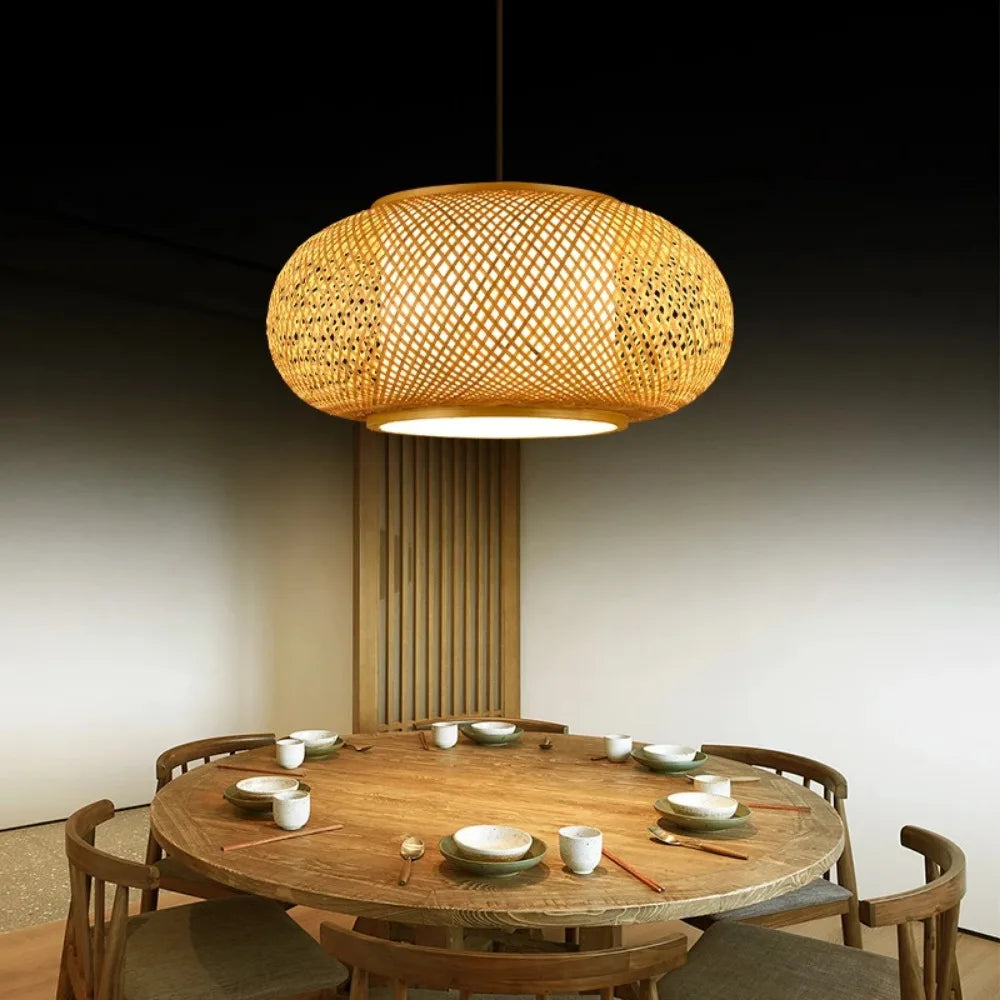 Pastoral Tea Room Chandelier, Southeast Asian Restaurant, Bedroom Light, Japanese Bamboo Craft, Bamboo Woven Lantern