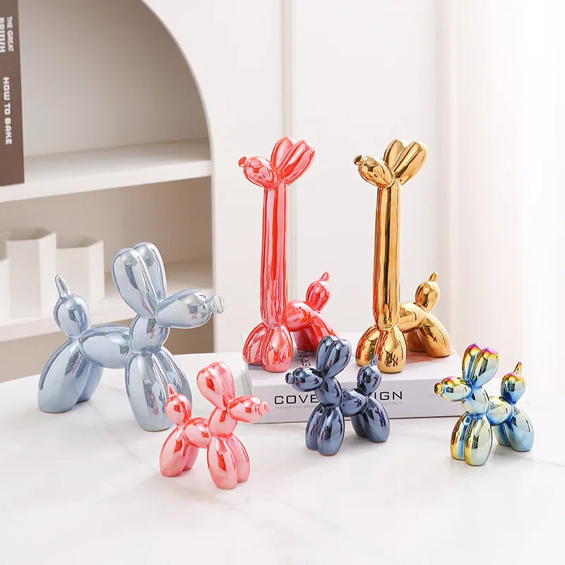 21cm/11cm Creative Gold Silver Balloon Dog Abstract Ceramic Ornament pet Sculpture Figurine Statue Home Office Decoration Gift