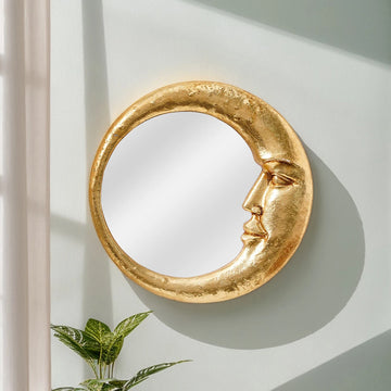 1PC, resin material gold face meniscus round decorative hanging mirror, decorative home art pendant, creative makeup mirror.