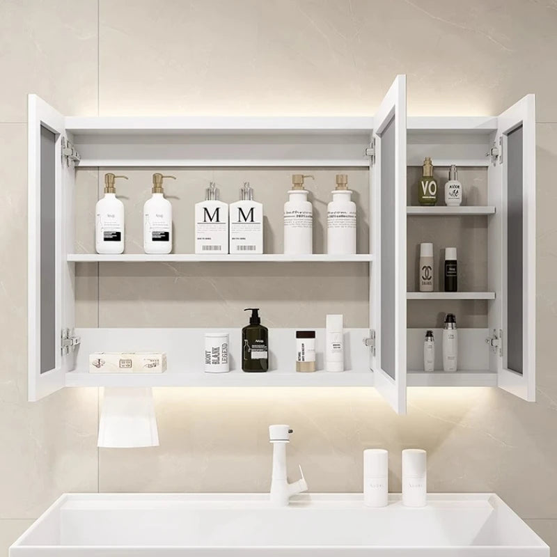 Smart Led Bathroom Mirror Cabinet Wall Mounted Storage Vanity Led Light Anti Fog Touch Sensor Makeup Shaving Mirror Household