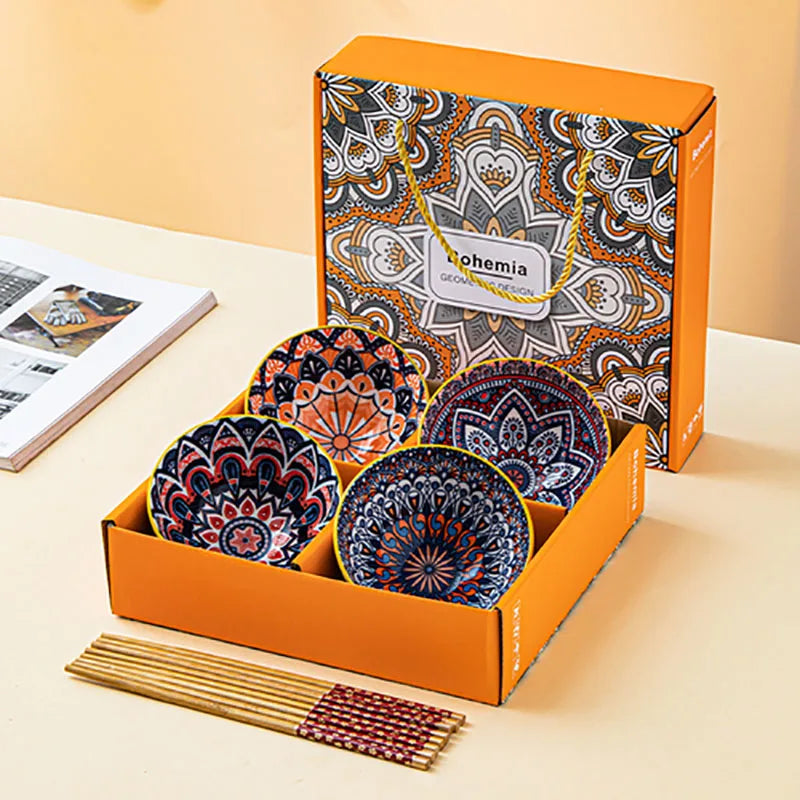 Bohemia Hand-painted Ceramic Bowls Tableware Cartoon Panda Gifts Bowls Chopsticks Set Gift Box Dishes