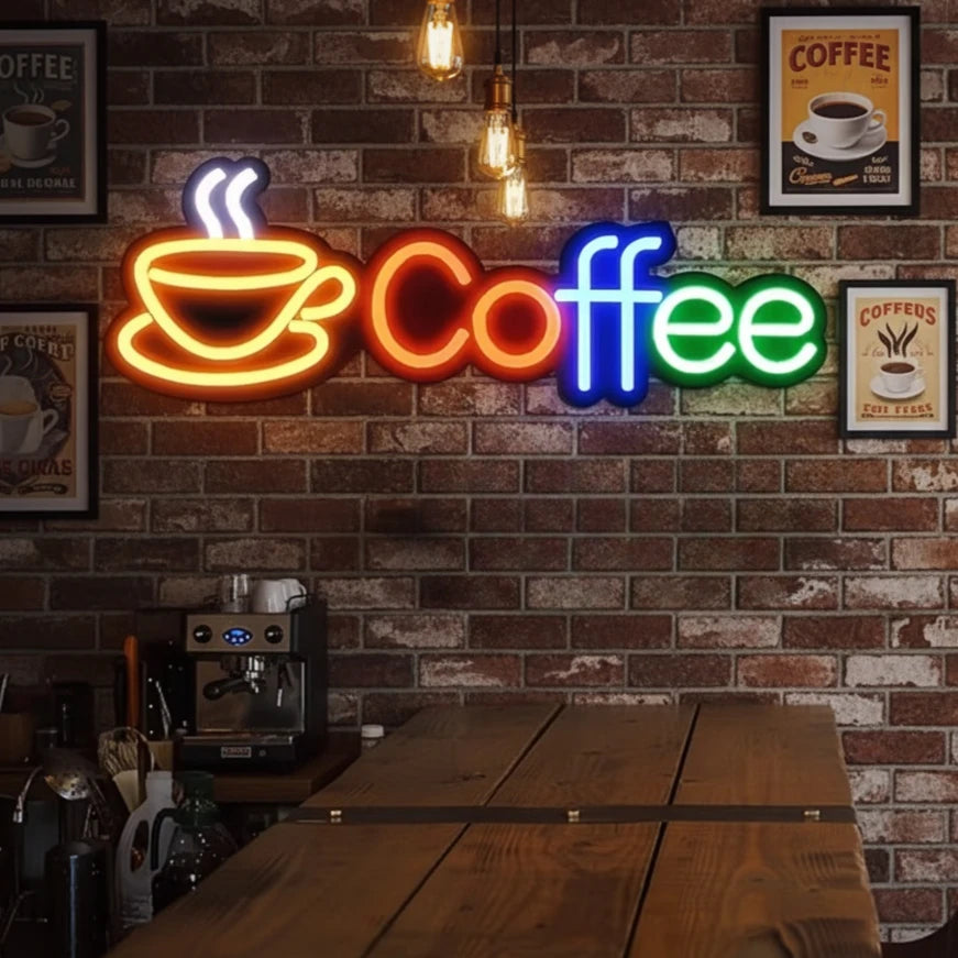 Coffee Neon LED Sign Art Wall Light Glowing Decorative Signs Perfect For Coffee Bar Cafe Restaurant Party Holiday Decoration