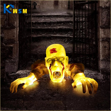 1PC Halloween Creepy Ghost Horror Ornament Glowing Skeleton Ground Plug Hands Set Warm Light Skeleton Decoration Street Lamp