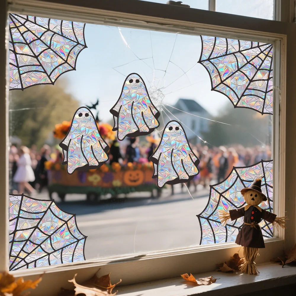 2025 Halloween Cartoon Cute Little Ghost Spider Web Window Electrostatic Colored Film Glass Sticker