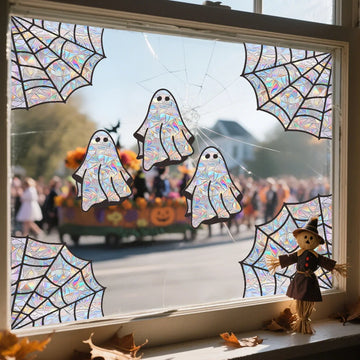 2025 Halloween Cartoon Cute Little Ghost Spider Web Window Electrostatic Colored Film Glass Sticker