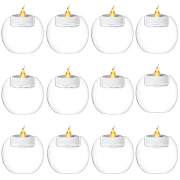 6/12Pcs Transparent Glass Candle Holder with LED Candles for Dining Home Table Centerpieces Valentine's Day Halloween