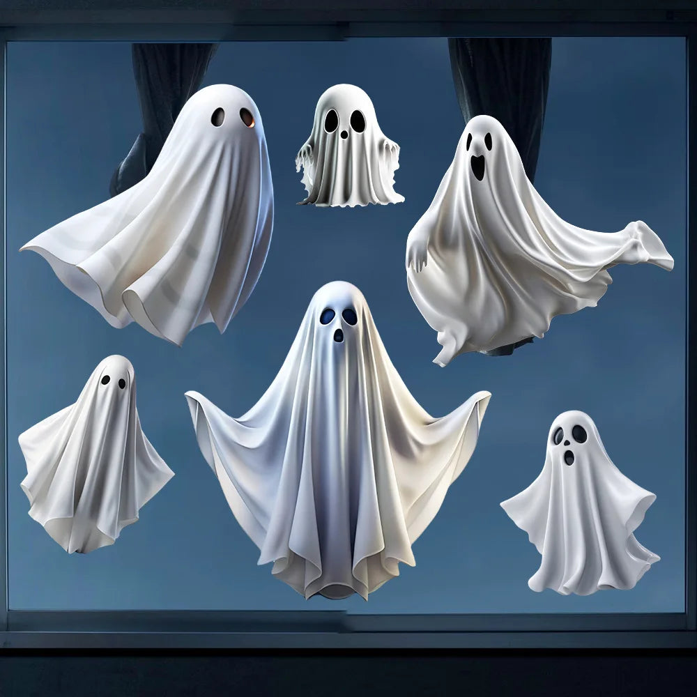 Halloween White Ghost Window Sticker Horror Themed Party Decoration Glass Electrostatic Sticker Festival Supplies Party Stickers
