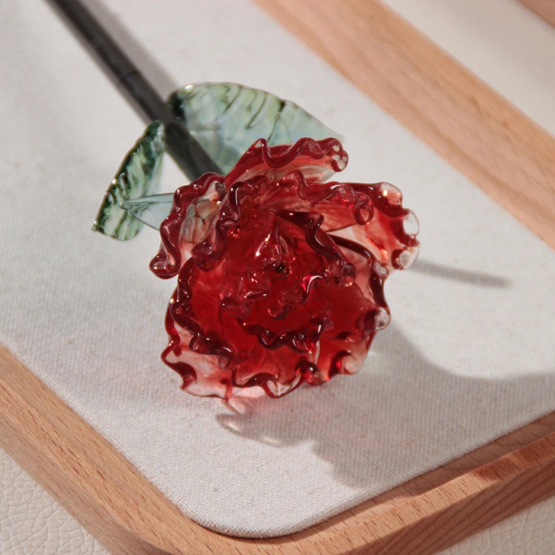 Glaze Rose Flower Eternal Flower Rose Desktop Glass Handicrafts Ornaments Simulation Glass Vase Flower Wedding Valentine's Gifts