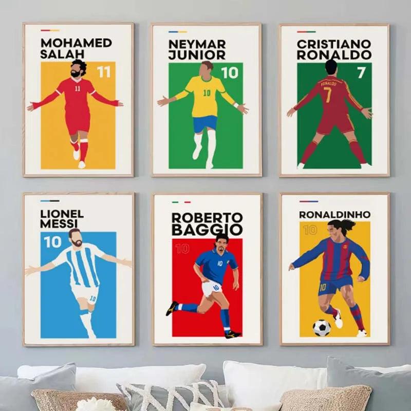World Famous Football Stars Poster Haaland Salah Canvas Painting Wall Art Pictures for Kids Room Home Decor Gift for Sport Lover