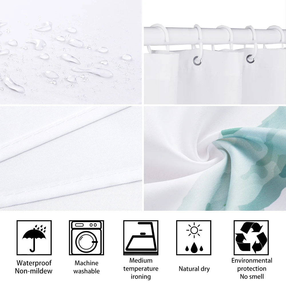 Shower Curtain Tropical Beach Ocean Print Waterproof Polyester Bath Curtain, Coastal Starfish Seascape Bathroom Decor with Hooks